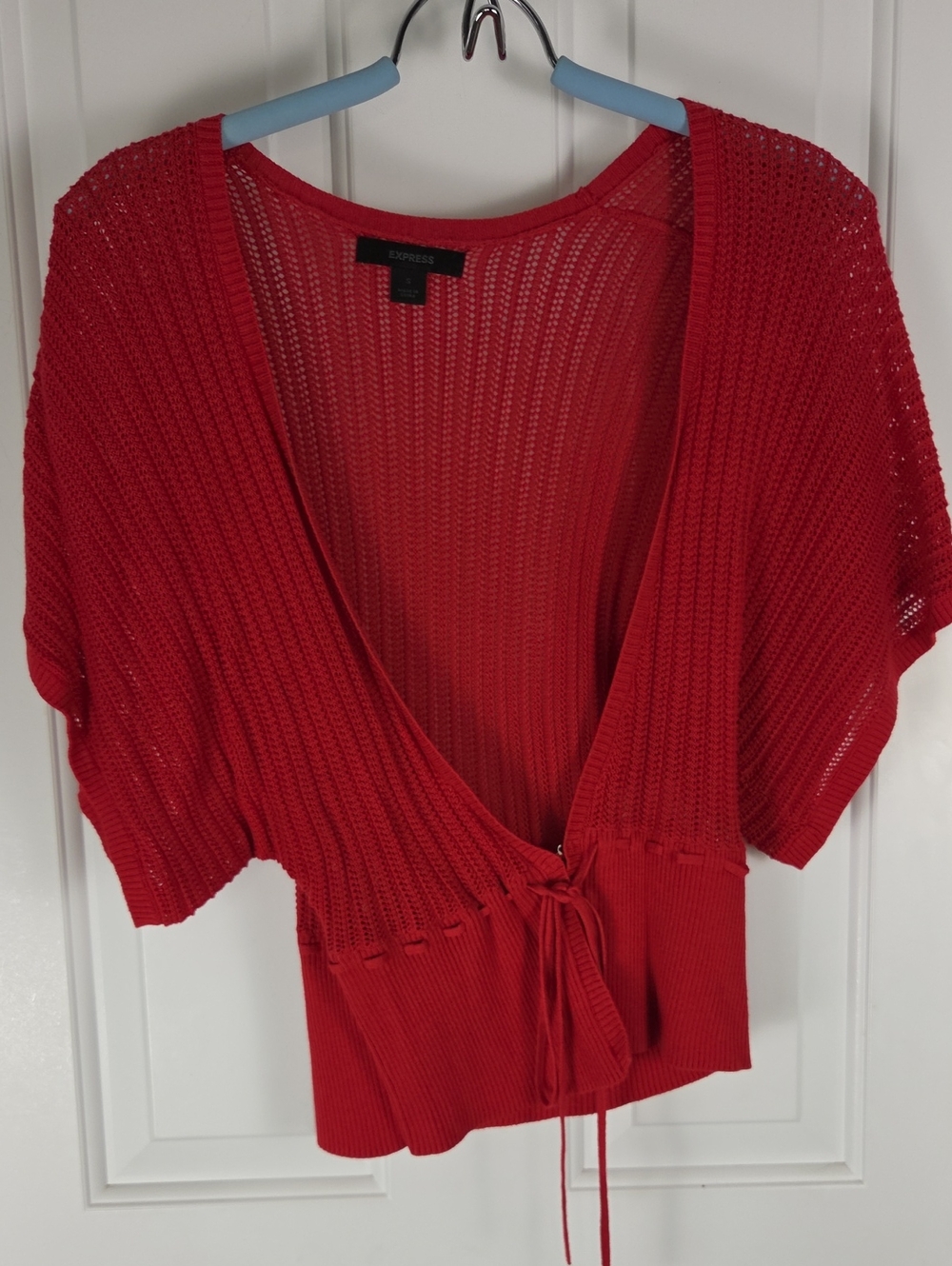 Express Red Open-Knit Tie-Front Cardigan